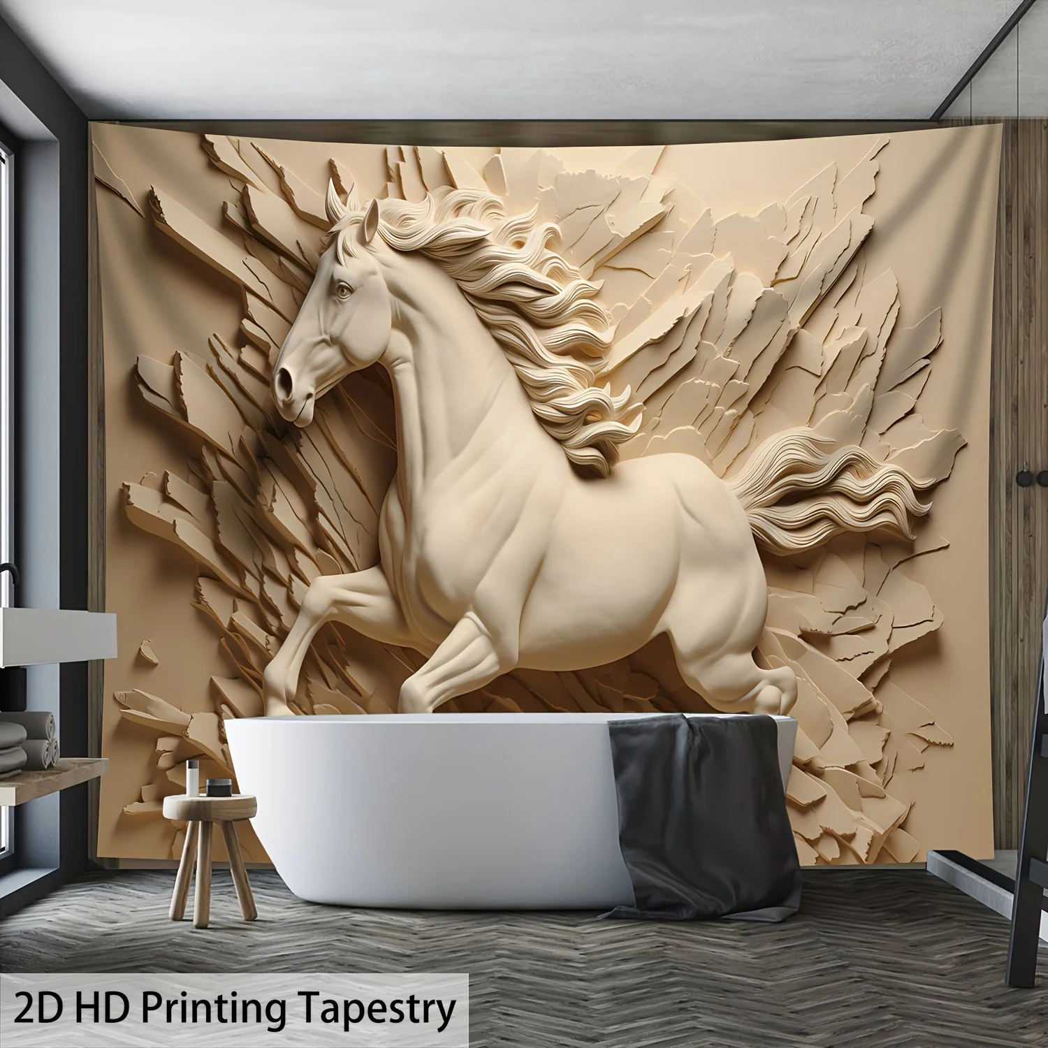 XXL Galloping Horse Tapestry - 3D Relief Effect HD Printed Polyester Wall Hanging  Living Room/Bedroom/Streaming Background
