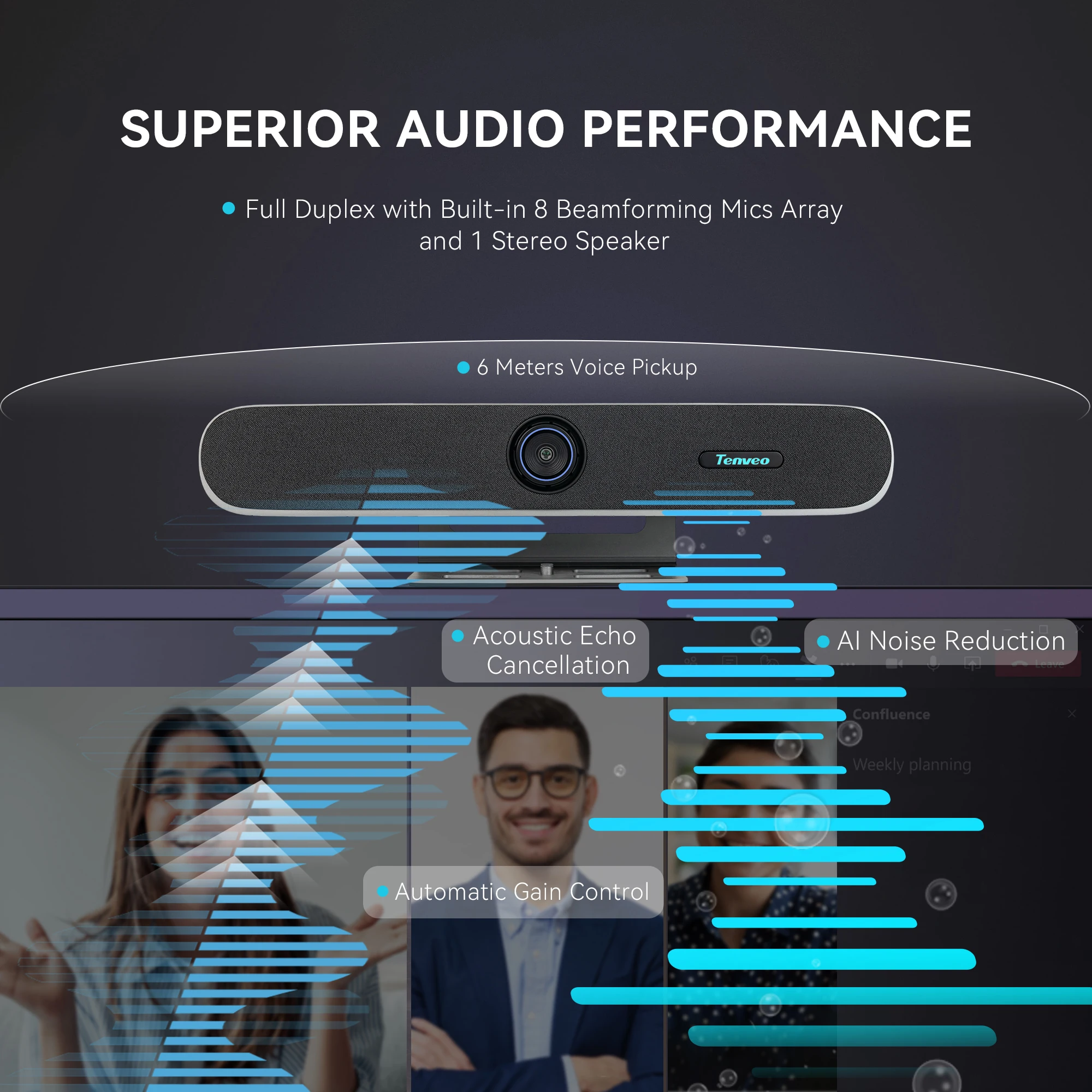Tenveo Video Bar 4K Video Conference System 8 Microphones And Speaker With Auto Tracking And Voice Tracking USB+HDMI+LAN