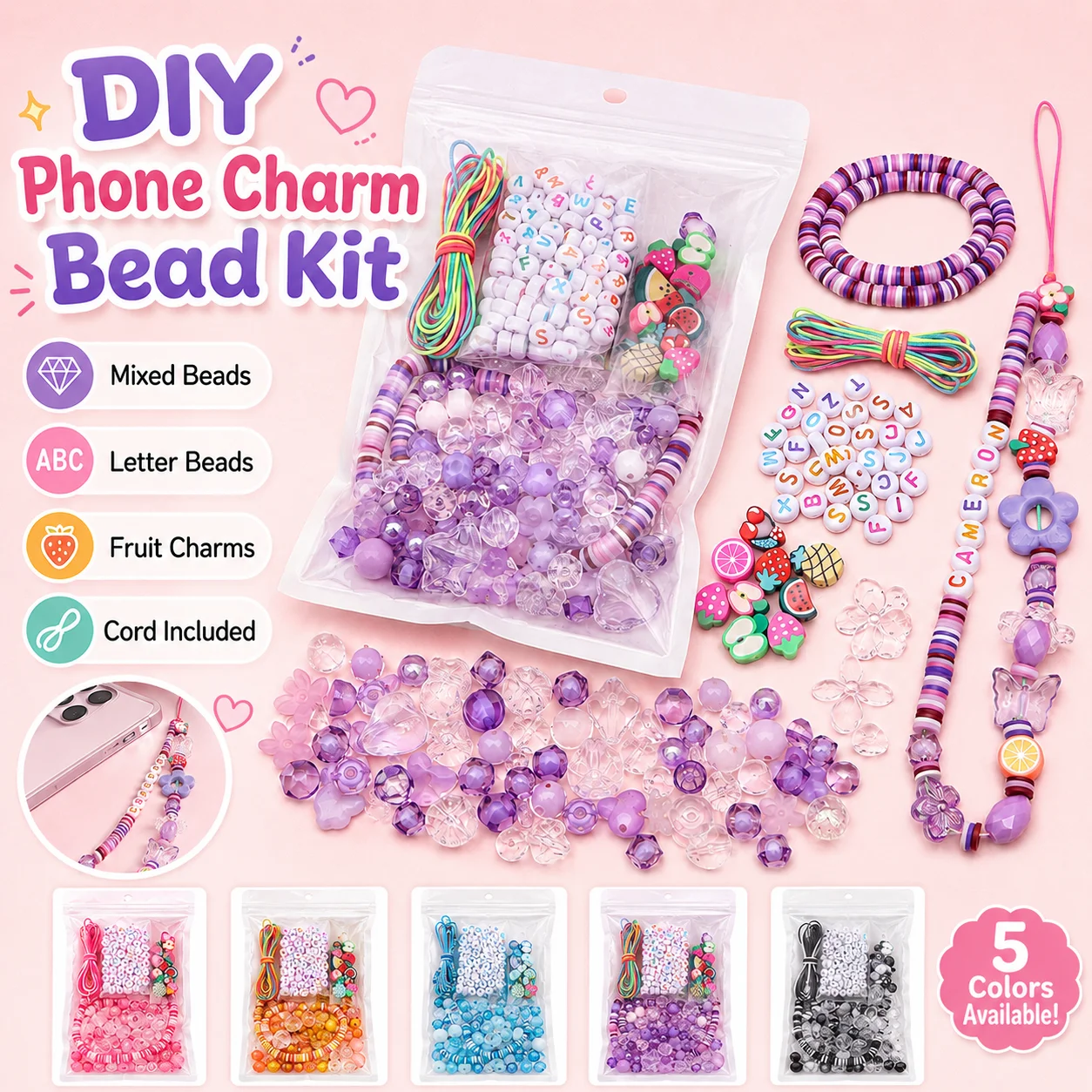 Baroque Style DIY Phone Charm Beads Kit Colorful Polymer Clay Beads Set for Phone Strap Bag Charm Jewelry Making Craft Supplies