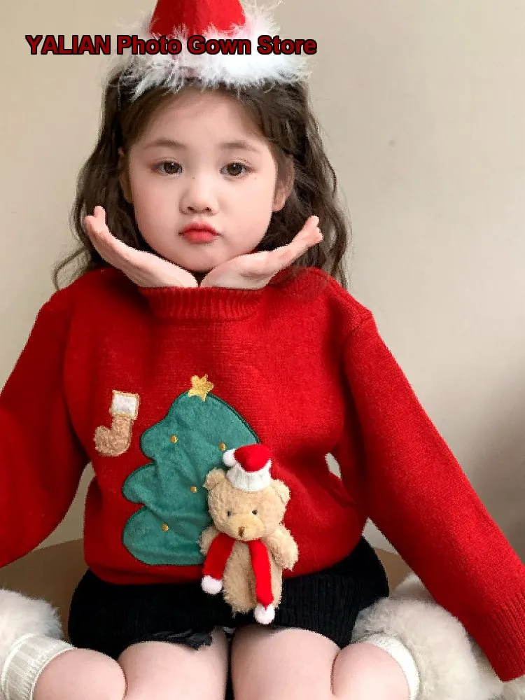 Girls Christmas Autumn Winter Knit Pullover Sweater Warm Base Layer Top Toddler New Year Clothes