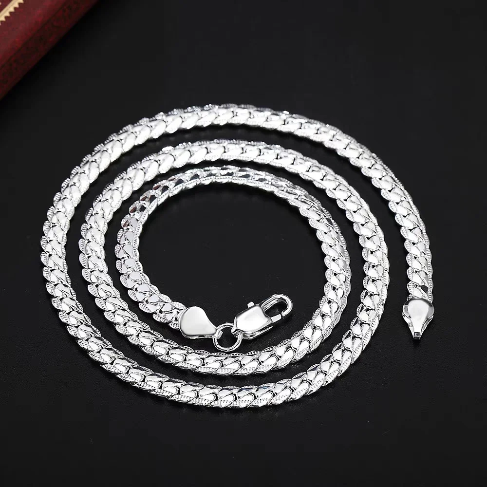 925 Sterling Silver 5mm Side Chain 16/18/20/22/24 Inch Necklace For Woman Men Fashion Wedding Engagement Jewelry