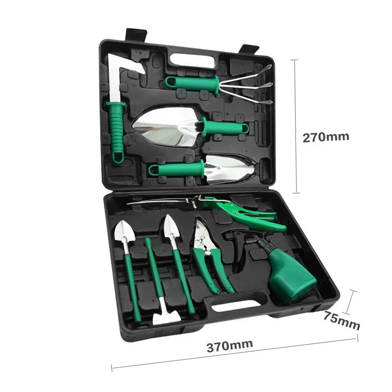 

Набор садовых ручных инструментов из 10 предметов: углеродистая нержавеющая сталь, пластиковые ручки, усиленный комплект садовых инструментов с ящиком для хранения