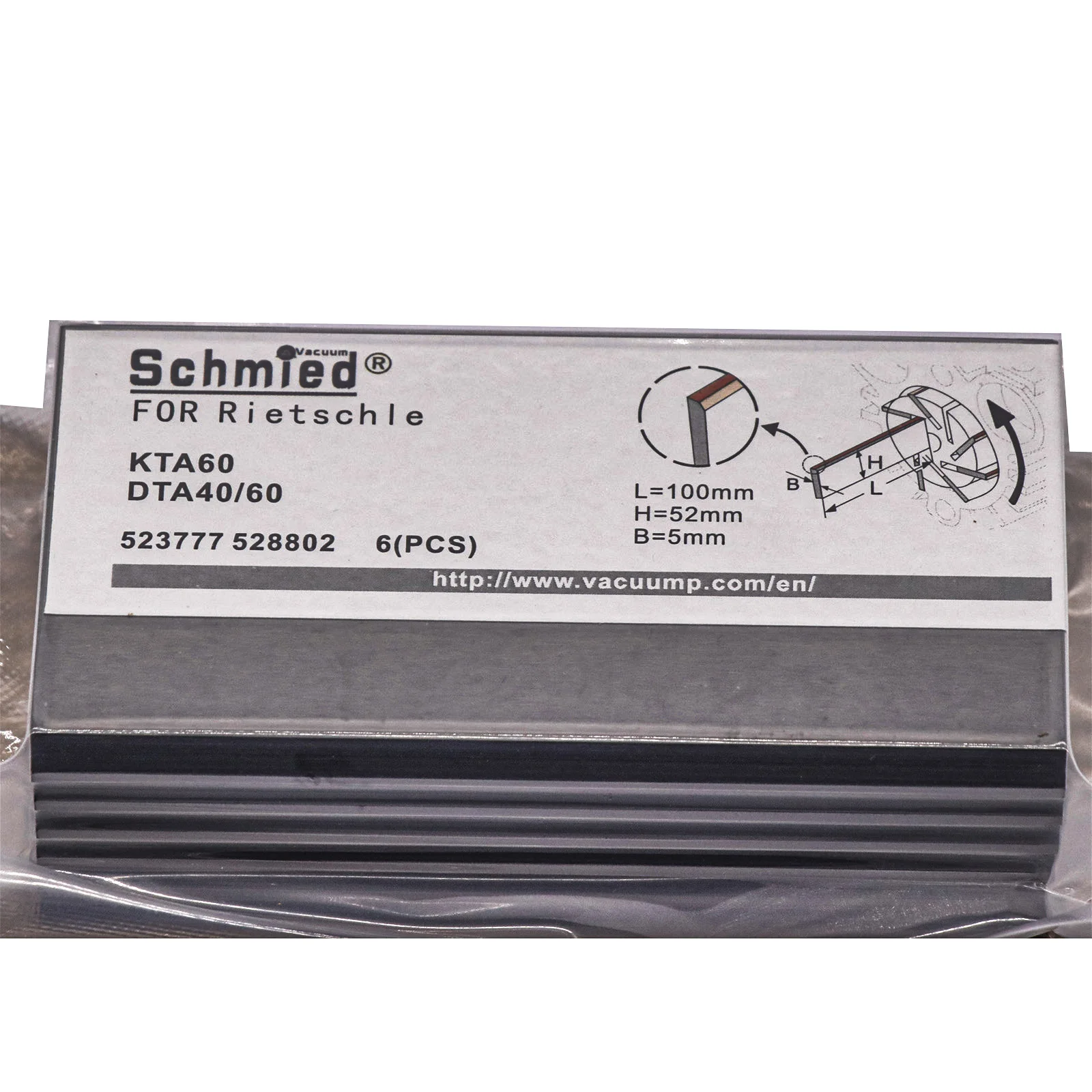 6 uds paletas de carbono 523777 528802 para bomba de vacío Rietschle DTA40, DTA60, KTA60 100-52-5mm