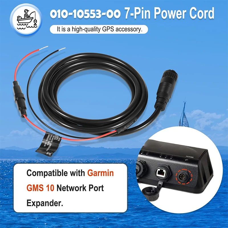 010-10553-00 Power Cable, 7-Pin Power Cord Fit for Garmin GMS 10 Network Port Expander, Waterproof/Stable Power Supply