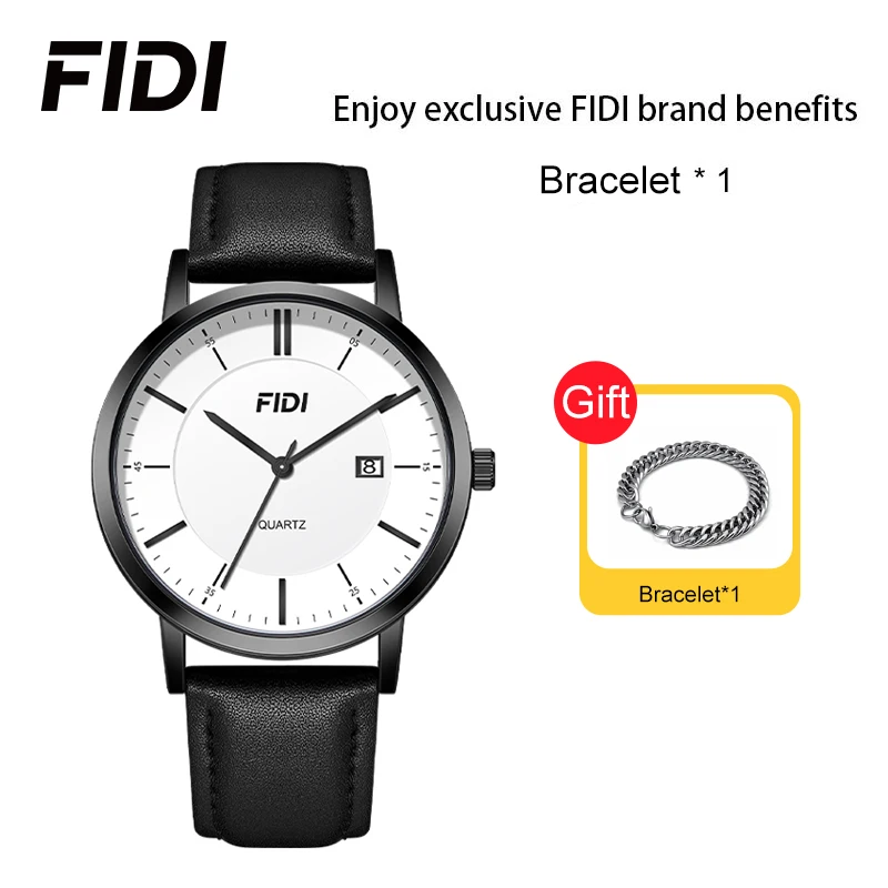 FIDI Simple Watches Luxury Quartz Watch for Women Men Gifts Fashion Leather Waterproof Date Couples Loves Black And White Watch