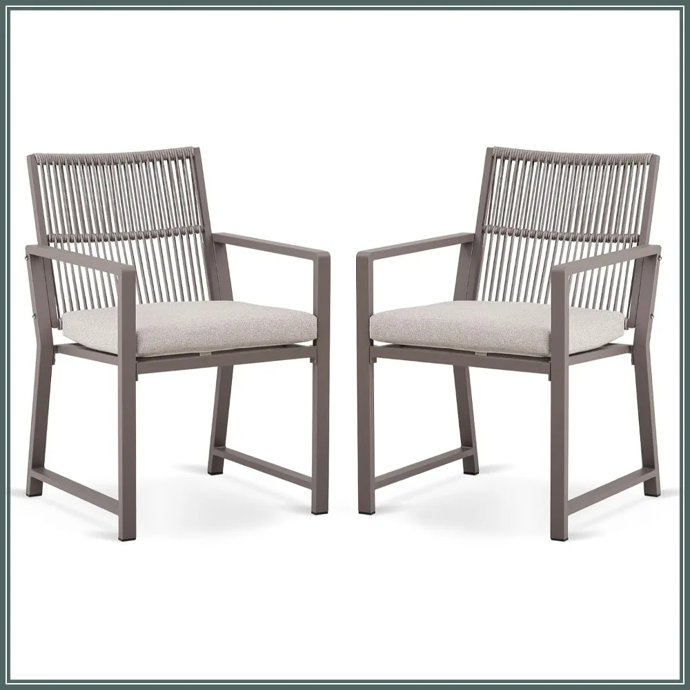 Heavy-Duty Wicker Rattan Dining Chairs, Set of 2, Supports 400lbs, Ergonomic Backrest, Detachable Cushion for Patio Garden Porch
