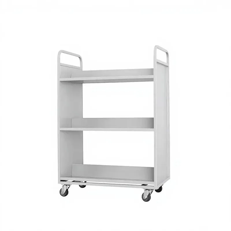 Three Layer Rolling Steel Mobile Document Holder Cart Non Slip Frame Plate Locking Wheels Modern White for Schools