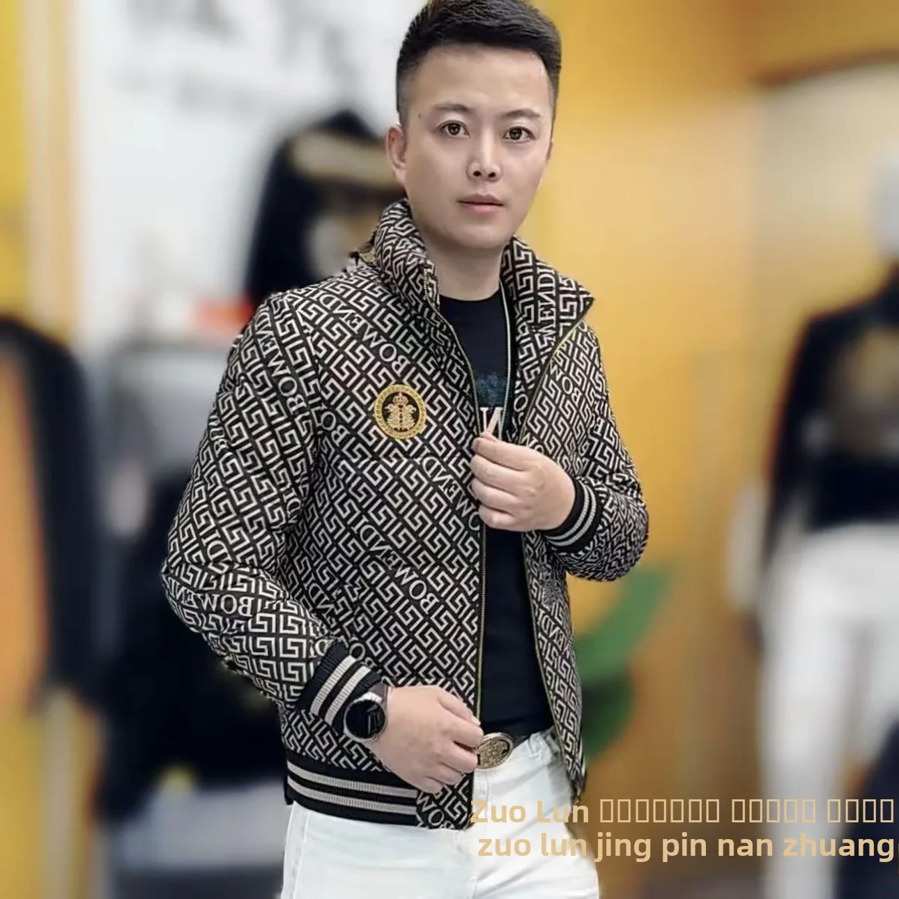 

Faionable Men's down Jaet Zipper Collar Elastic Slim Fit Youthful Sle Polyester Fiber Waterproof Windproof Embroidered