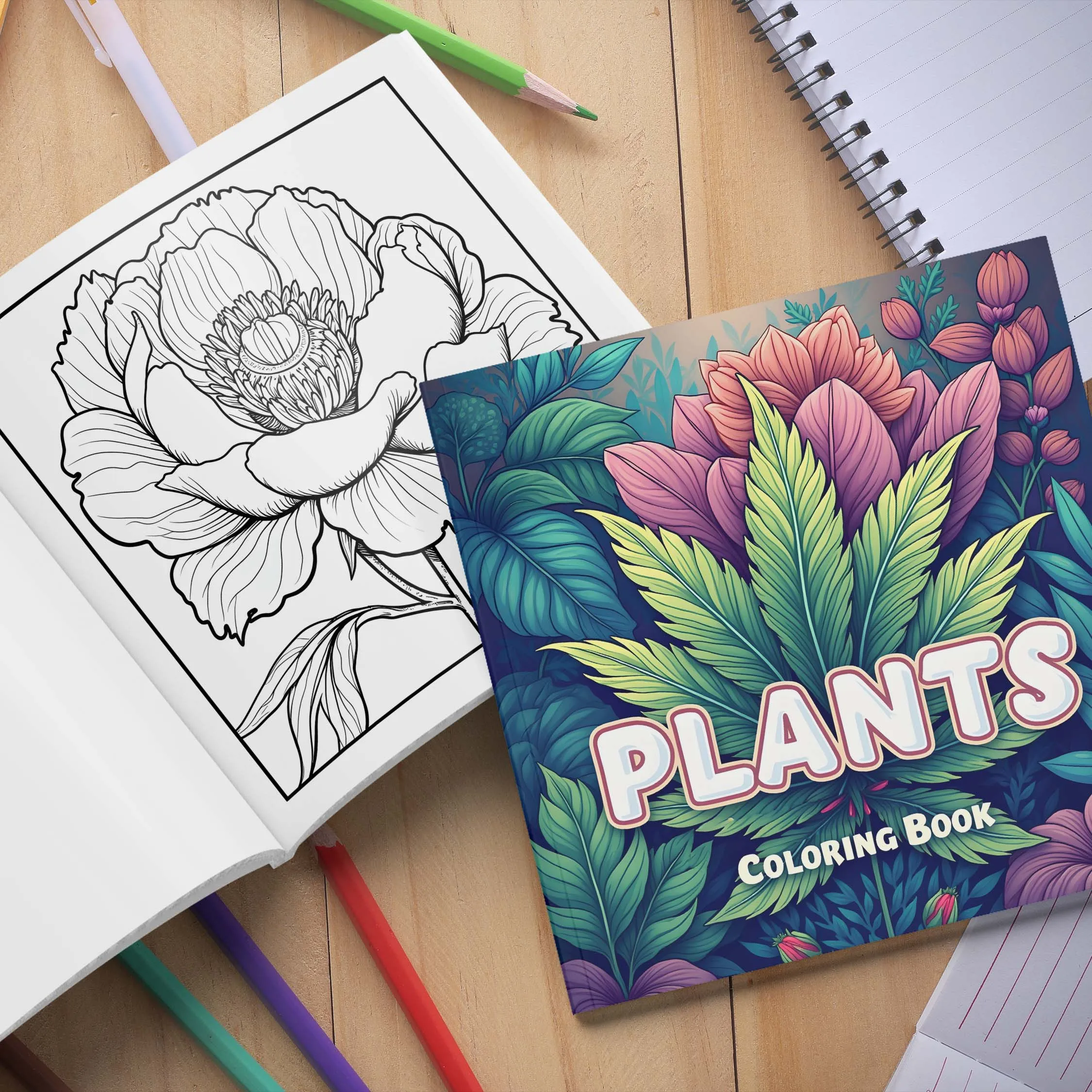 Plants Coloring Book Featuring Plants Flowers for Adults and Teens 24 Page Graffiti Painting Drawing Book Relieve Stress