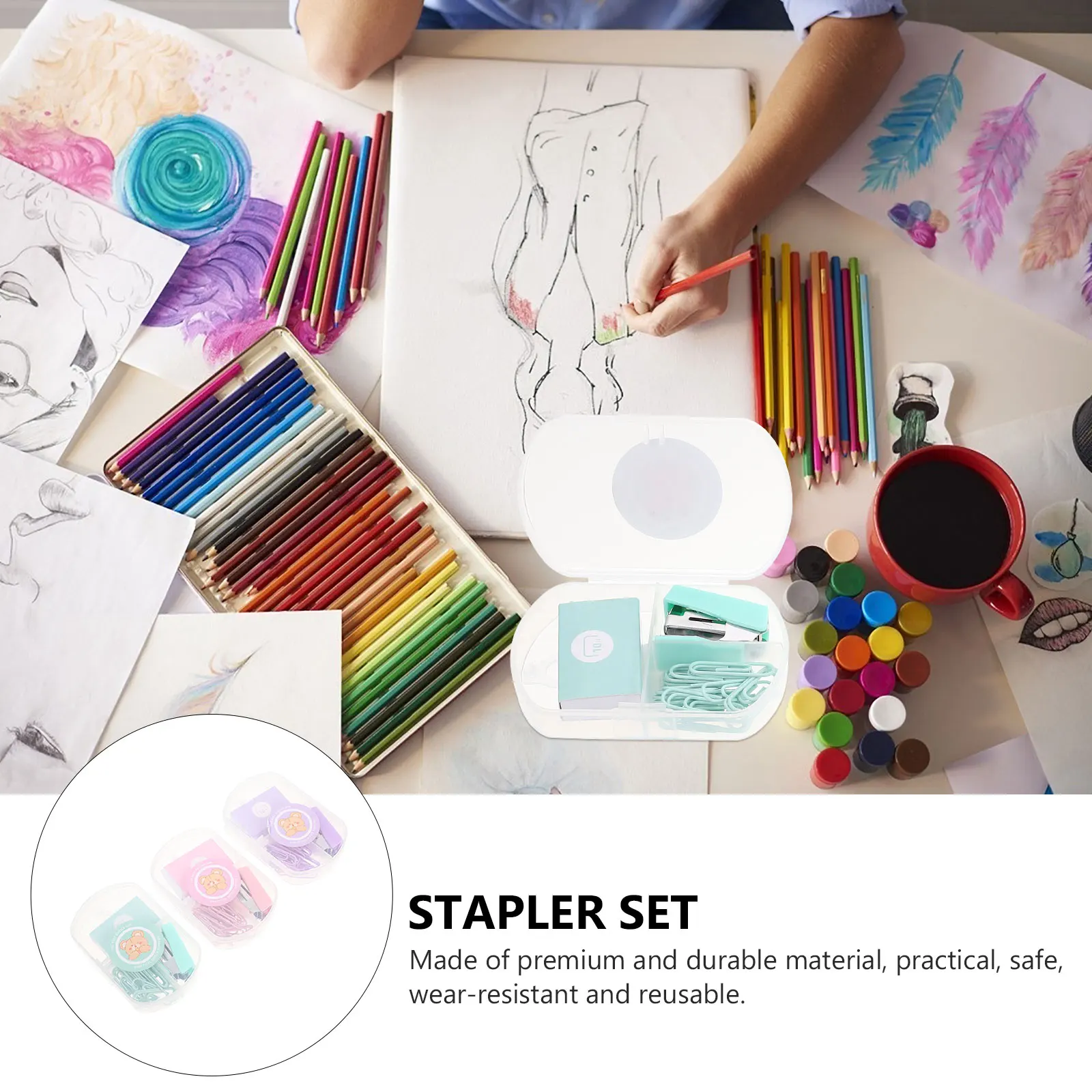 

3 set Stapler Staple Clips Kit Office Binding Supplies Student Stationery Multi-Use Paper Fastener Set For Home School Work