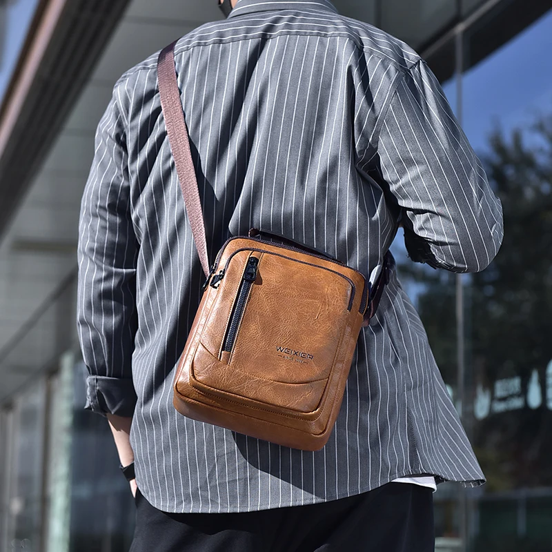 Male Shoulder Briefcase for Man PU Leather Tote Handbag Messenger Crossbody Designer Porter Side Phone Pouch Sling Cross Bag