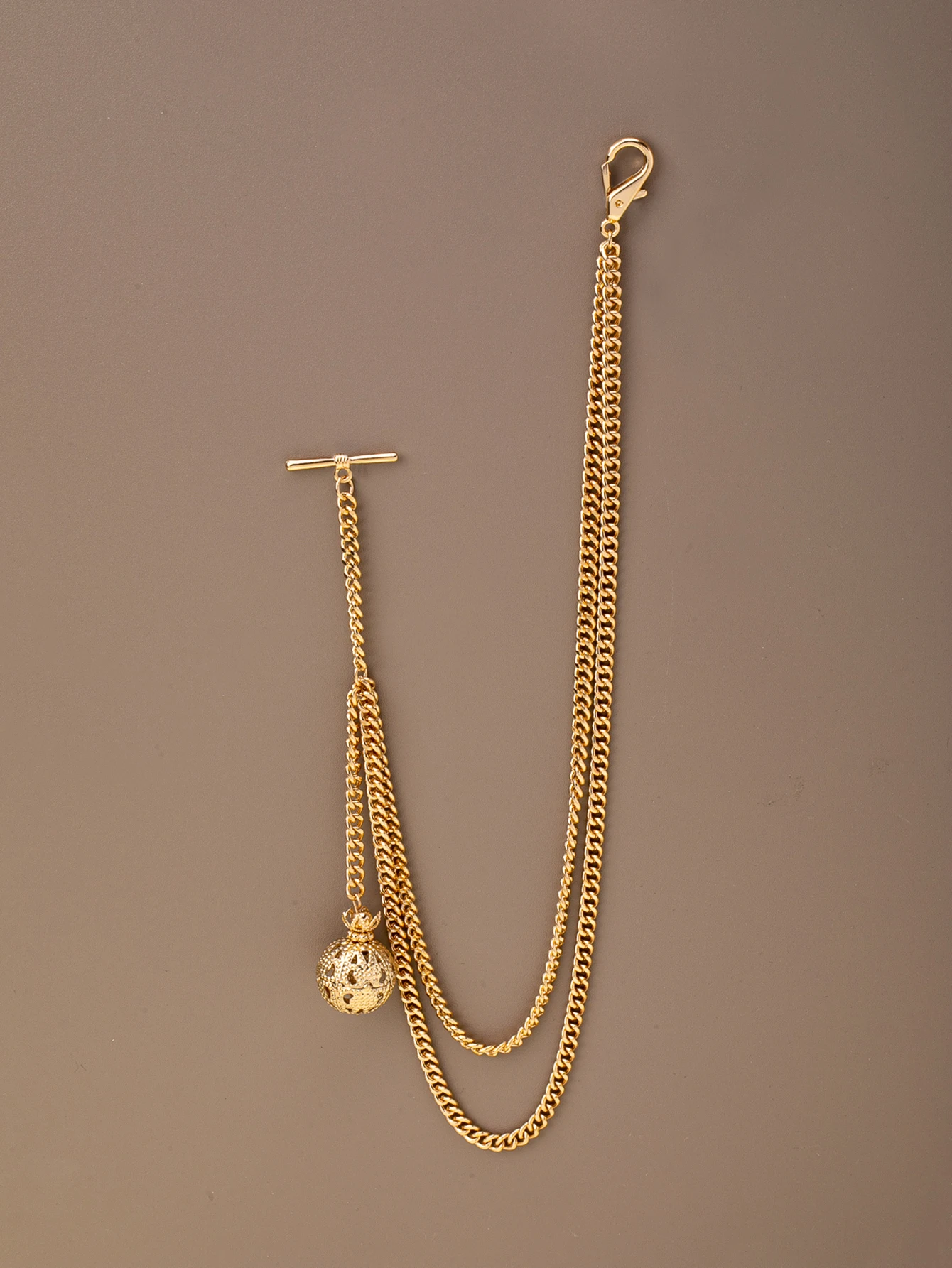 1 Piece of Fashionable Casual Gold Hollow Ball Pendant Pocket Watch Chain, Double Chain Design, Vintage Luxury Suit Vest Women's Accessory
