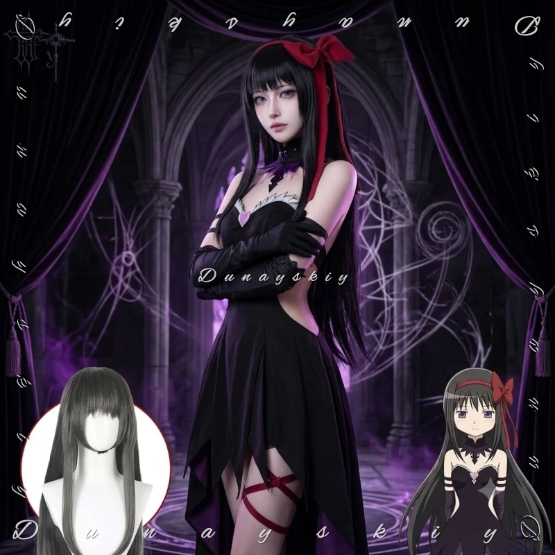 Costume gothique de personnage d'anime Madoka Magica, Homura Akemi Devil Homura Puella Magi, tenue complète pour Comic Con Halloween