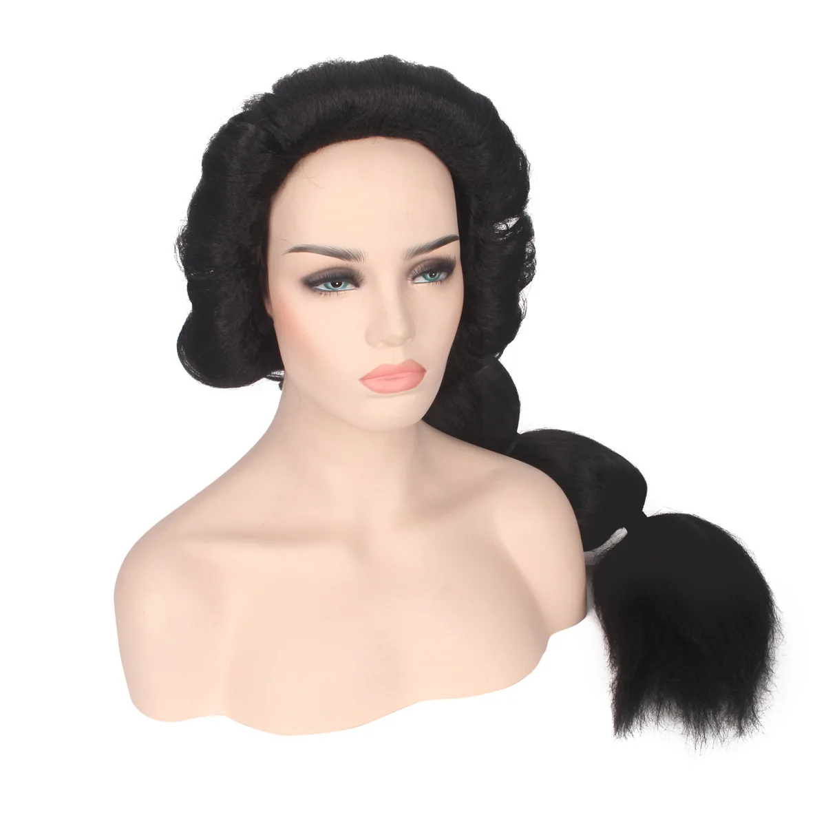Synthetic Cosplay Wig Long Fluffy Black Hair Jasmine-Inspired Princess Style Aladdin Anime Costume Party Heat Resistant