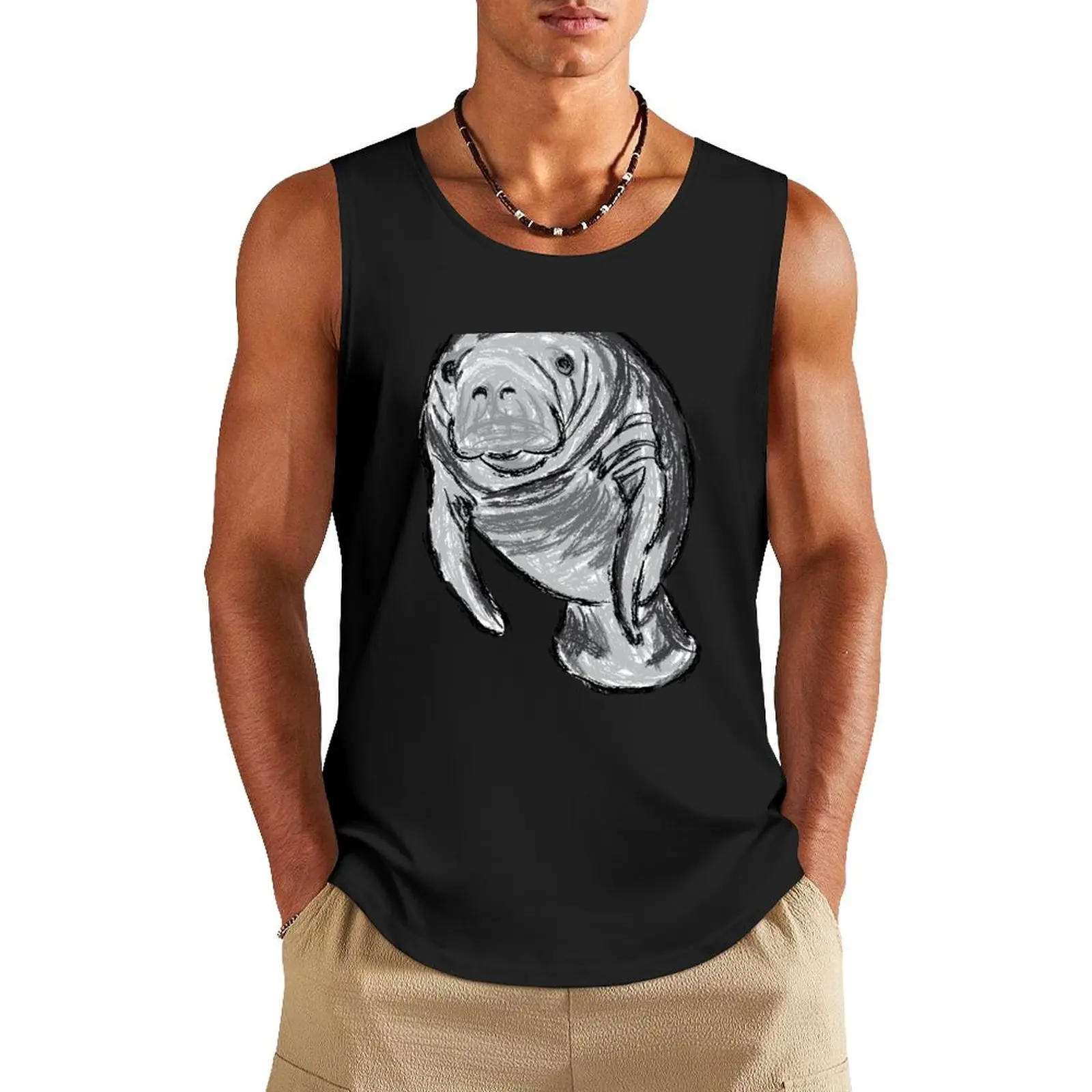 

Artwork of a Manatee Tank Top Man summer clothes Men's gym t-shirts men clothes