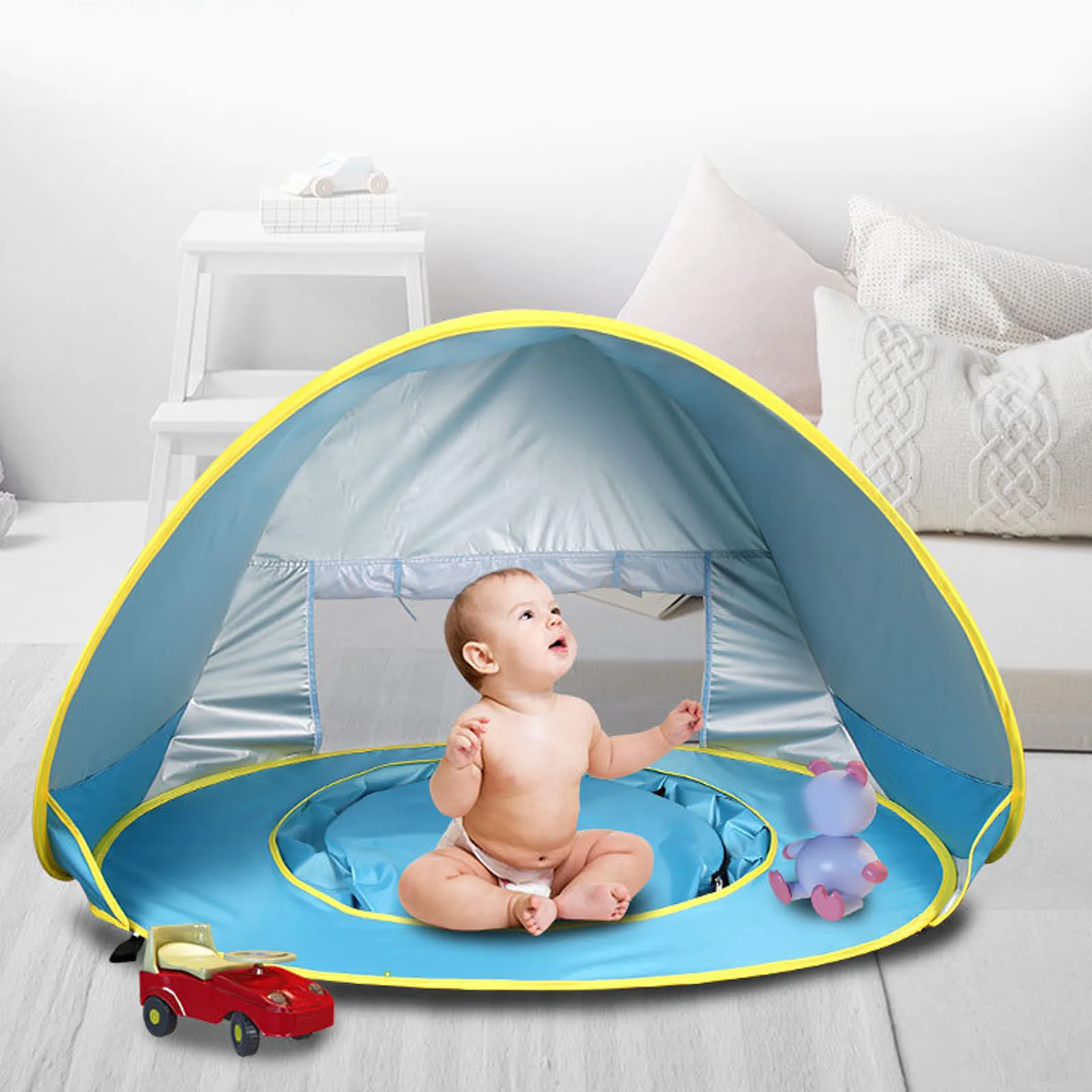 خيمة تظليل الشاطئ، خيمة الشاطئ، خيمة الشاطئ المقاومة للشمس والرياح، خيمة الشاطئ المحمولة للأطفال مع أكياس تخزين حمام السباحة للخارجية