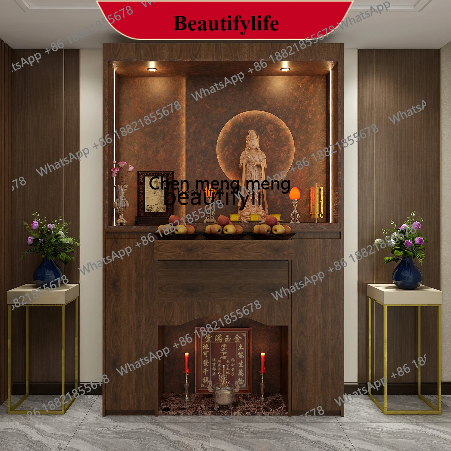 z183 Double Buddha cabinet, Buddhist niche, Buddhist door, standing cabinet, incense table, sacred cabinet, Chinese-style altar