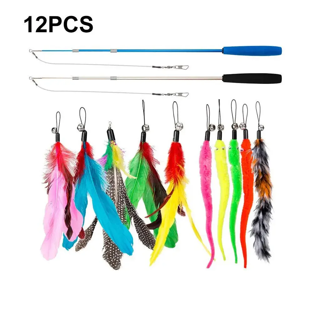 Juego de juguetes de plumas de gato de repuesto, varita de rompecabezas para gatos, juguete interactivo para entrenamiento, palo de juego,