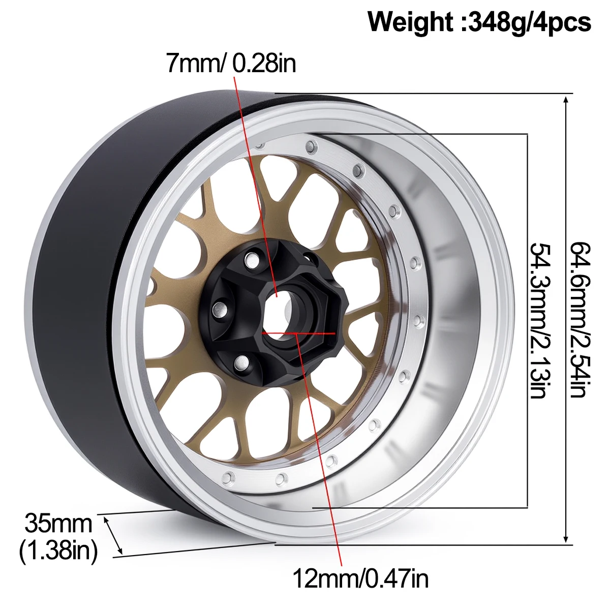 4Pcs Aluminum Alloy 2.2