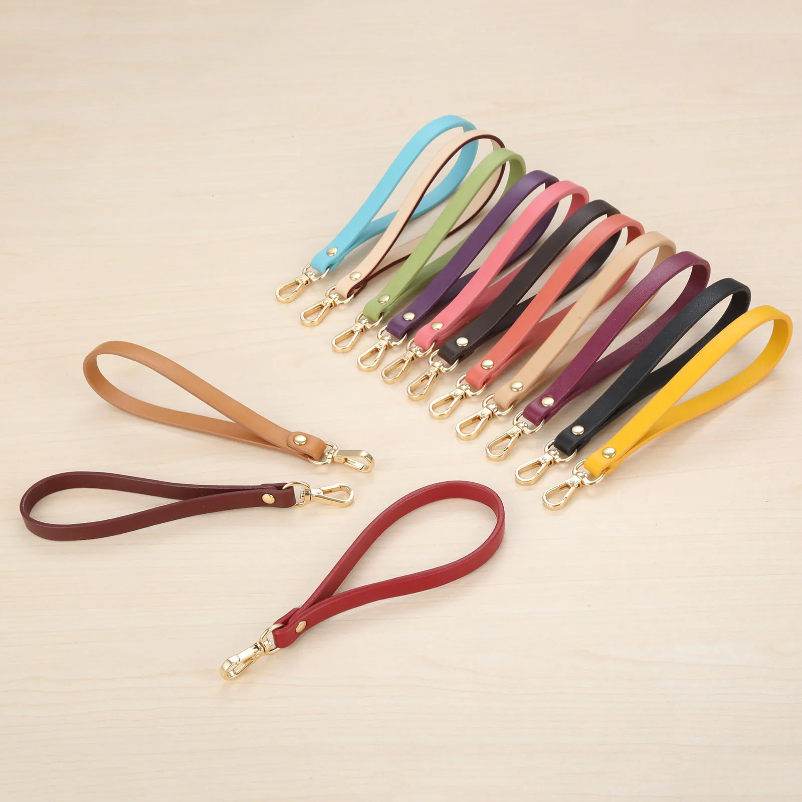 1 Pc 15*0.8cm Genuine Leather Wristlet Strap Keychain Cellphone Wrist Strap with Clasp Replacement Bag Handbag Crafts Sewing DIY