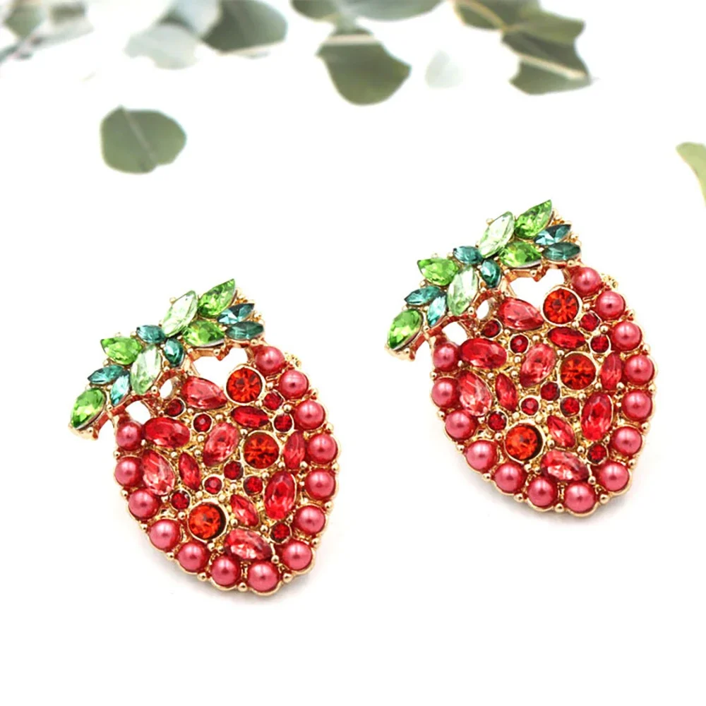 

TKJ Fashion Trend Rhinestone Strawberry Earrings Three Dimensional Simulation Fruit Earrings Strawberry Earrings Accessories