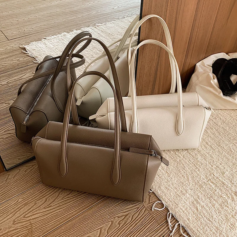 Vintage Trendy Lychee Pattern Soft PU Tote Shoulder Bag Large Capacity Luxury Casual Commuter Underarm Handbag For Women