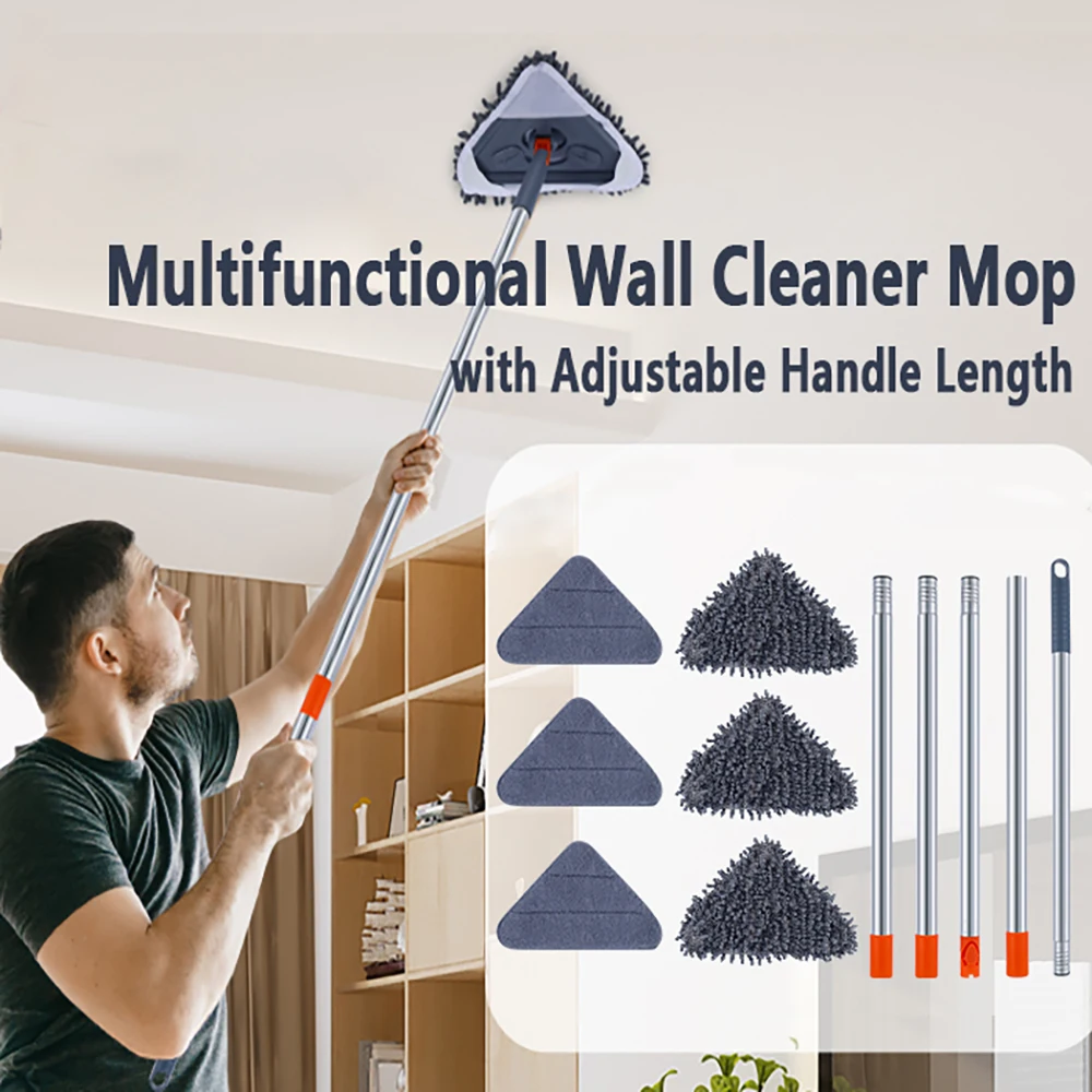 

Long handle high wall glass floor cleaner 360° rotating wet and dry cleaning mop, 6 refill pads, 1 squeegee, 1 mop holder