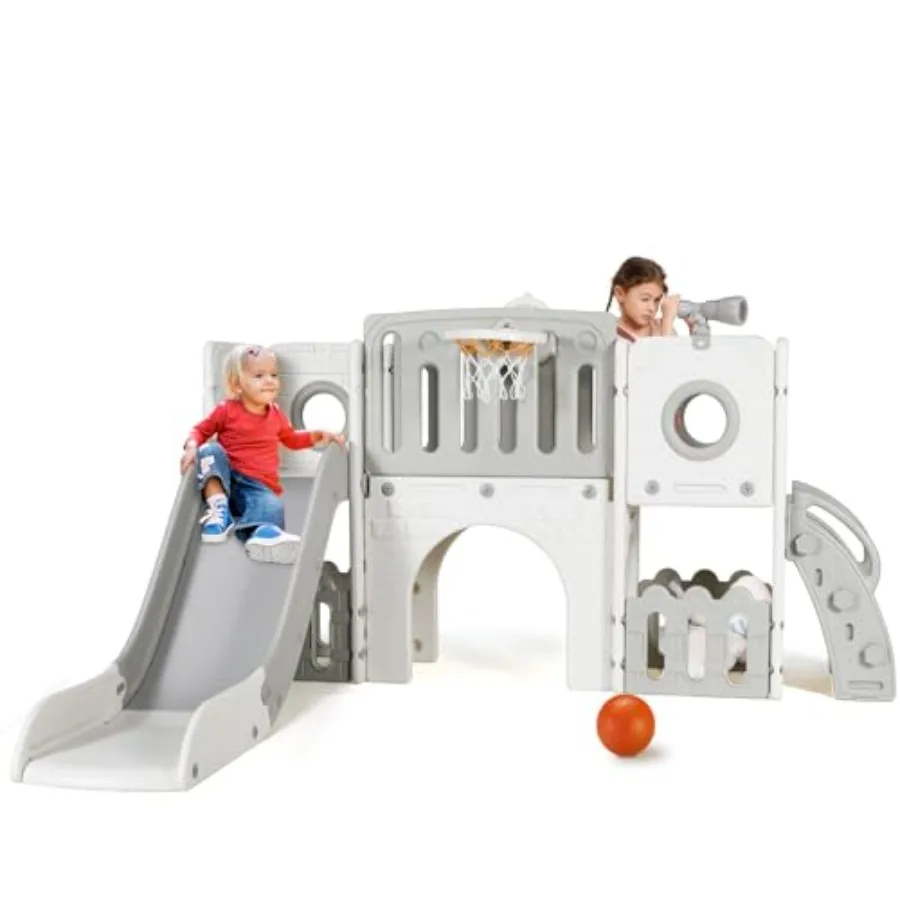 

Детская горка-трансформер 9 в 1: игровой комплекс для дома и улицы с баскетбольным кольцом, телескопическим туннелем и мячом