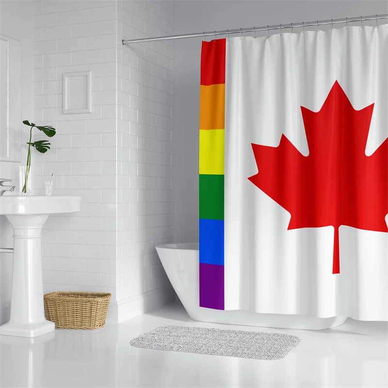 

Aertemisi Canada LGBT Rainbow Pride Shower Curtain Set with Grommets and Hooks for Bathroom Decor