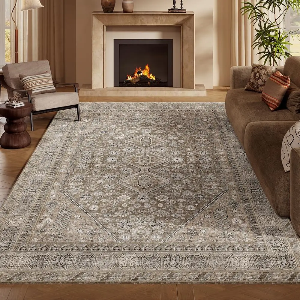 Cream & Ivory Rectangle Rug Carpet Living Room Bedroom Rug Alara Floral Collection Floor Mat for Lounge Kitchen Machine wash