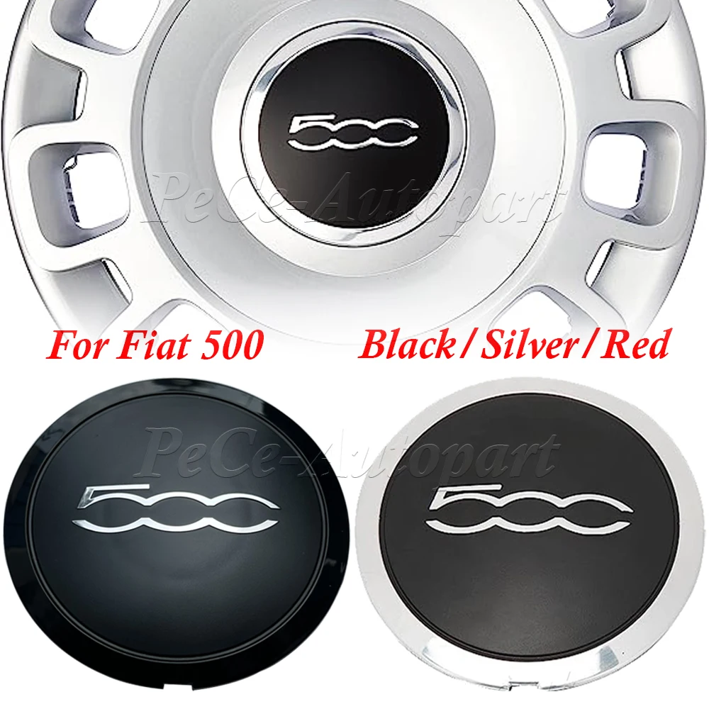 Black/Silver/Red For Fiat 500 New 133mm Hubcap Wheels Centre Hub Caps 68078419AC 68078421AC 51884863 Dust Cover