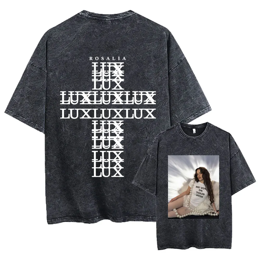 

Washed Vintage Rosalia Lux Me Vov De Tour 2026 T Shirt Men Women Fashion Pop Music T-shirts Oversized Short Sleeve Streetwear