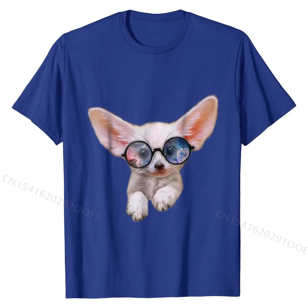 Fennec Fox Puppy in Round Retro Galaxy Eyeglass T-Shirt Cotton Mens Tshirts Europe Tops Shirt Oversized Printing