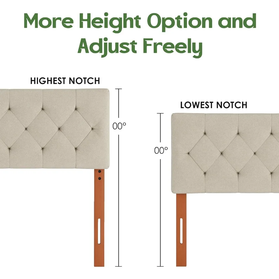 Gestoffeerd dubbel hoofdeinde alleen voor bedframe vanaf 2741, in hoogte verstelbaar Twin XL-hoofdeinde met duurzame massief houten poten Modern
