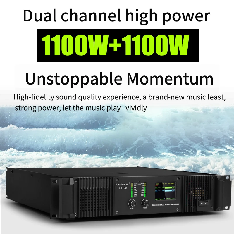 400-1100W Amplifier 2Ways Class AB Pure Post-Stage Amp Audio DJ Equipment 2-Cooling Fan For Audio Subwoofer Speakers Stage Live