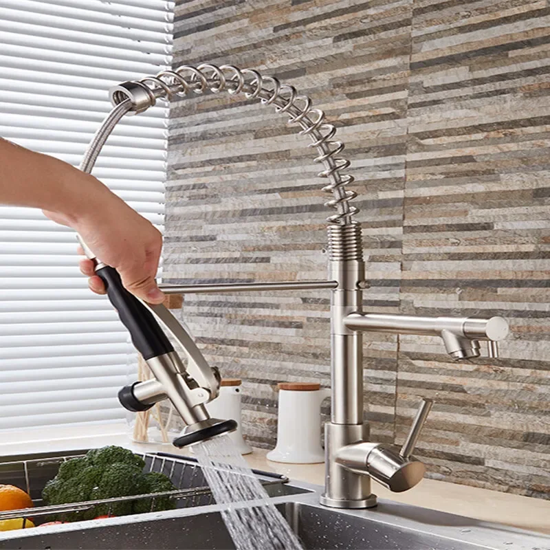 Matte Black Filtered Kitchen Faucet Pull-Out Spray 360° Rotation Dual Water Modes for Hot Cold Water Water Purification