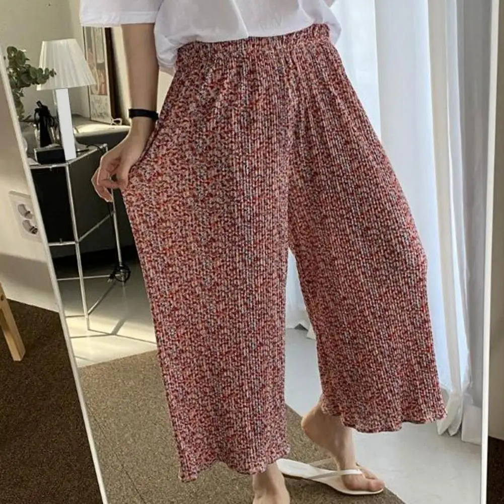 Printed Pants Printed Wide-leg Trousers Floral Printed Wide Leg Trousers for Women Elastic High Waist Lounge Pants with Draped