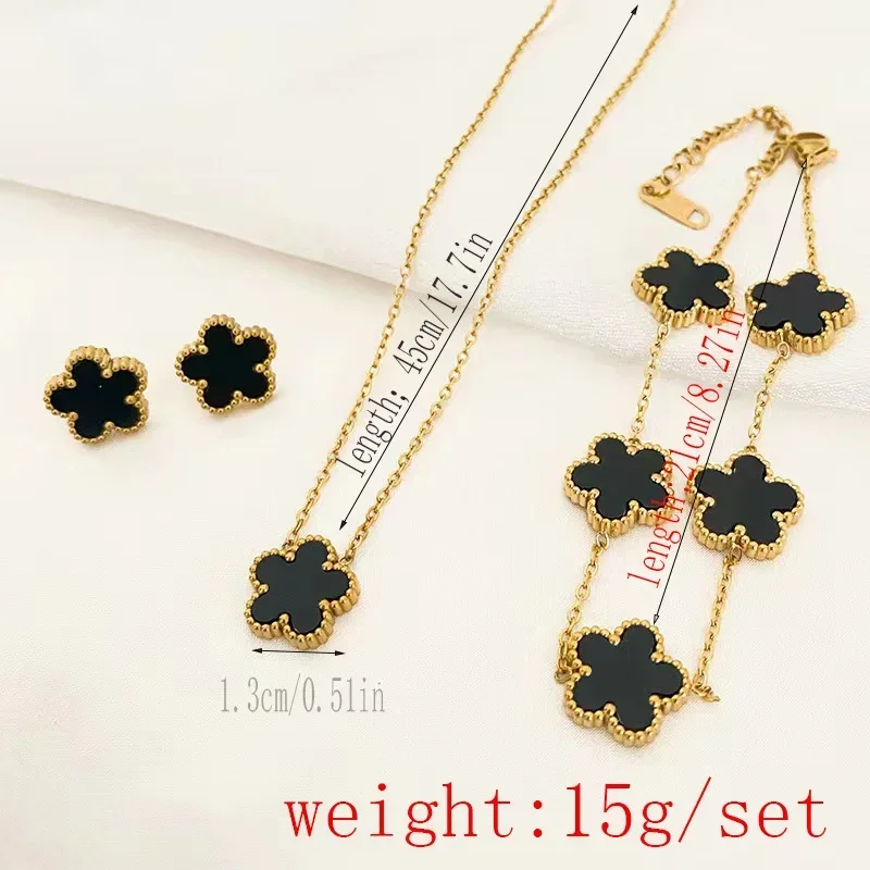 3-teiliges Set mit vergoldeter fünfblättriger Blume, Halskette, Ohrringe, Armband, Schmuckset für Damen, Mode, Party, Schmuck, Alltagskleidung, Geschenk