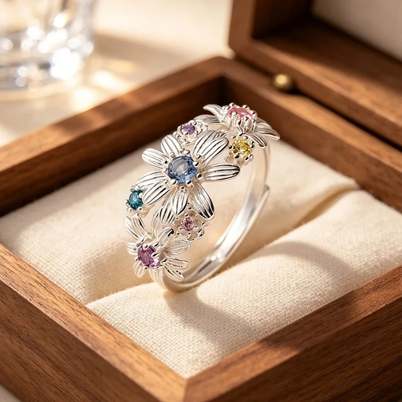 GANPUP Süße Gänseblümchen-Blumen-Zirkonia Verstellbare Fingerringe für Frauen Neue Mode Neuer Ring Schmuck Geschenk Party Urlaub Kольцо – Detail 1