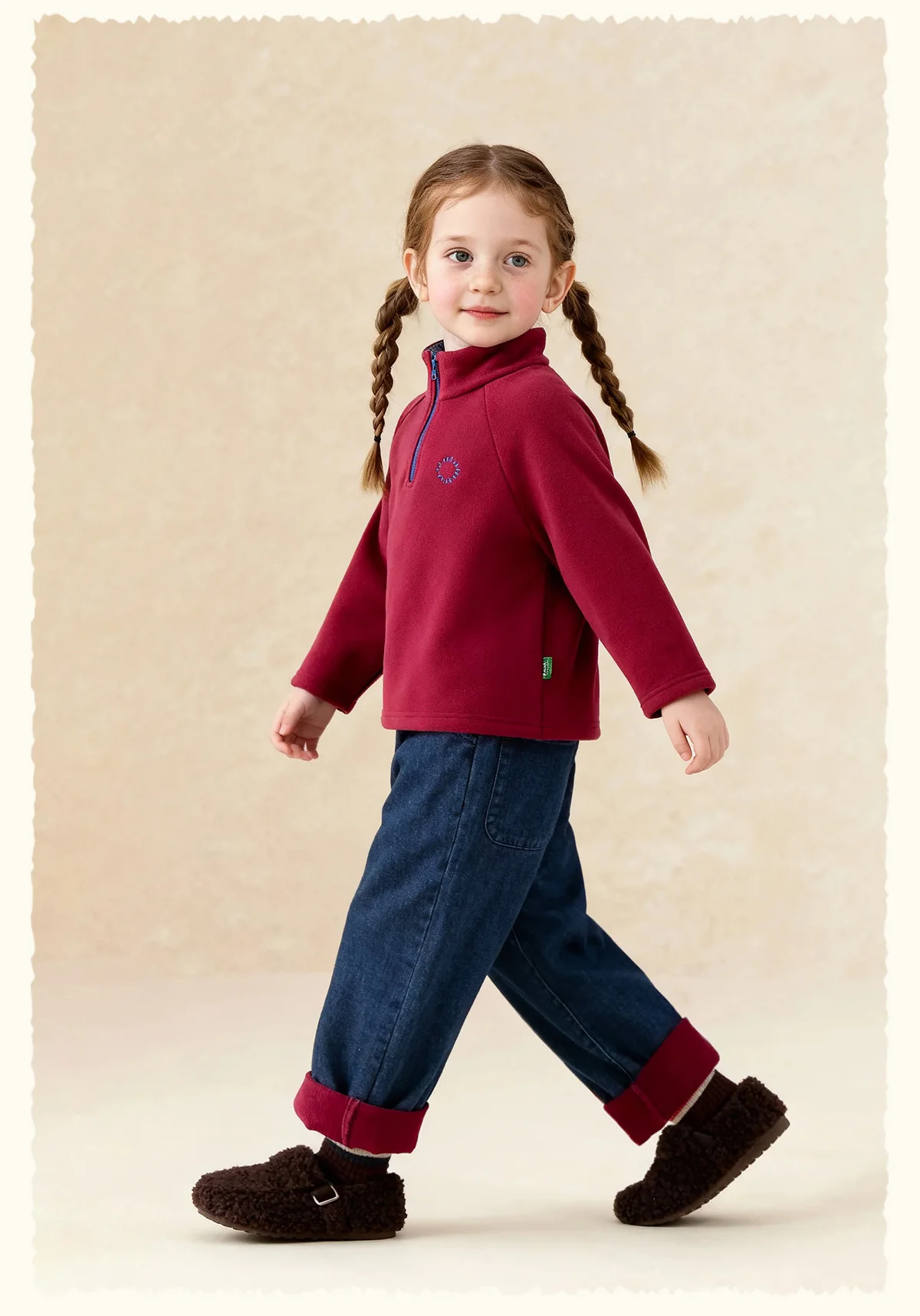 Amila 2026 Kinder Winter Denim-Plüsch-Freizeithose Rot Gestrickte Beine mit Bündchen Fruchtmuster Gesäßtasche Modisch und Niedlich – Detail 9