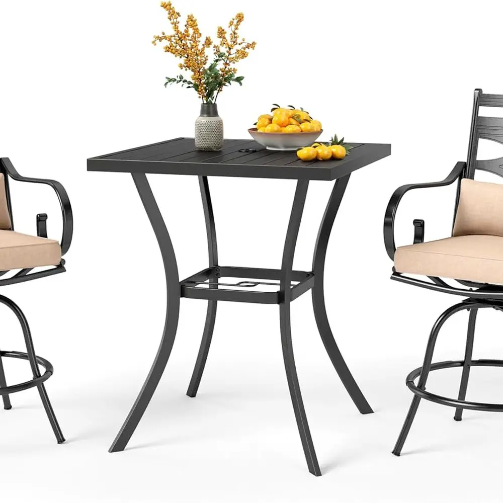 

3-Piece Outdoor Patio Bar Set with Cushions and Swivel Stools
