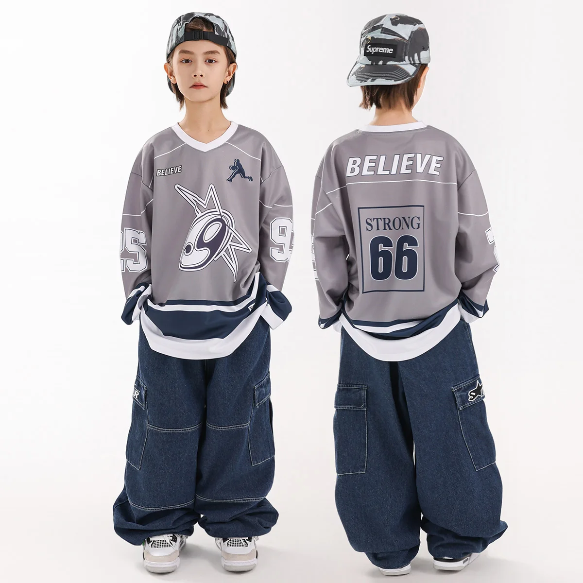 Boys Loose Top Cargo Pants Children Jazz Dance Outfits Hiphop Dance Kids Practice Clothes Street Dance Stage Costumes DN22096