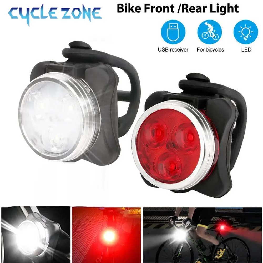 

Bicycle Headlight Taillight USB Rechargeable LED Bike Front Rear Light Outdoor Night Riding Safety Warning Tail Lights Back Lamp