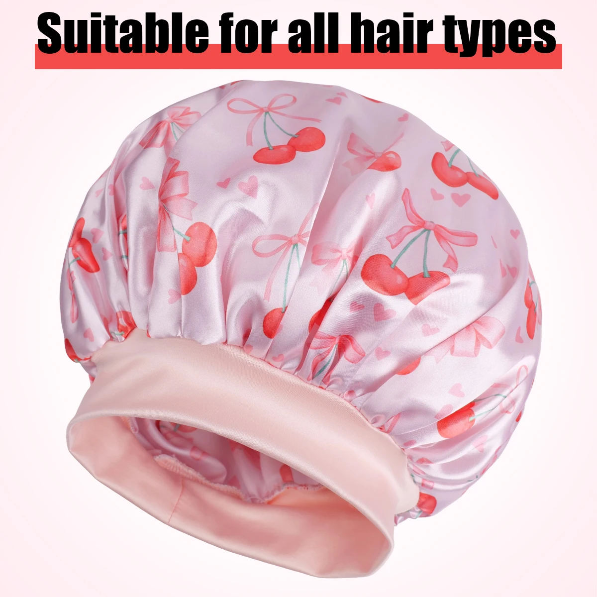 1pc Satin Sleep Bonnet with Cherry Pattern - Sleep Night Cap