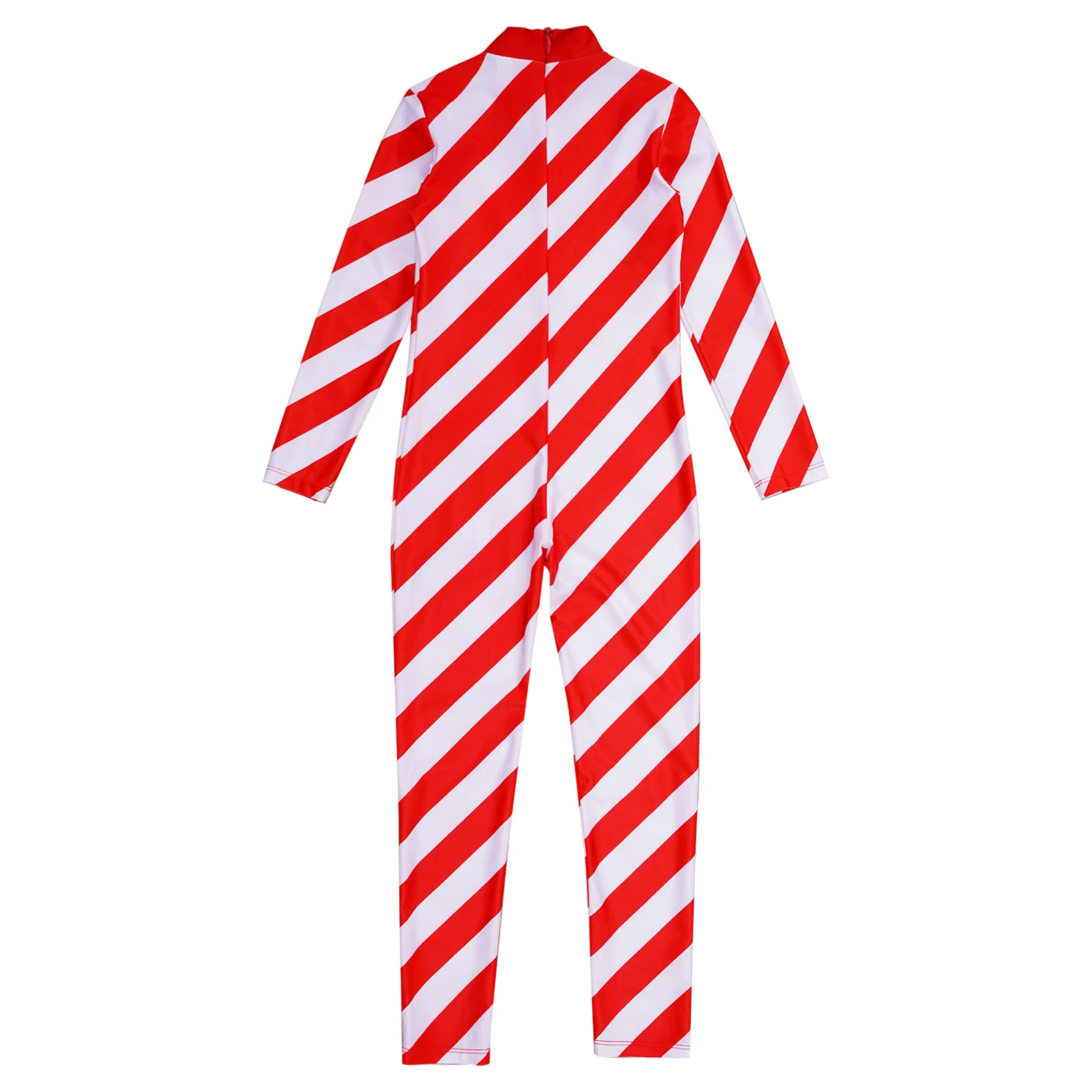 Kid Girls Christmas Candy Cane Costume Bodysuit Striped Jumpsuit Long Sleeve Unitard Xmas Holiday Party Performance Dancewear