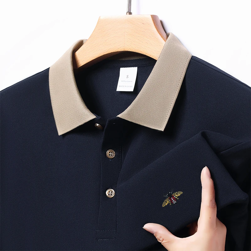 Men's Summer Ten Thousand Needles Embroidered Logo Classic Collar Cool Slimming Cut Business and Leisure Breathable Polo Shirt