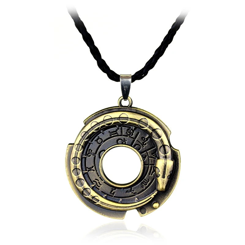 Vintage Bronze Snake Rune Round Necklace Creative Charm Black Braided Rope Chain Game Cosplay Pendant Collectible Gift