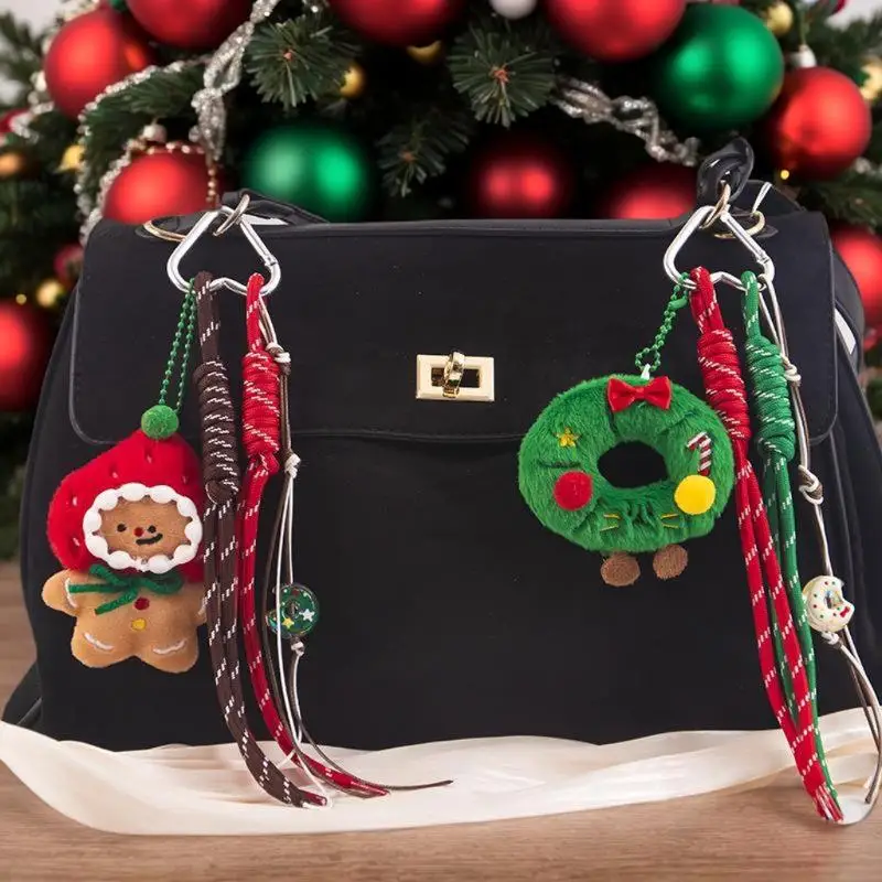 Christmas Plush Cartoon Gingerbread Man Christmas Wreath Pendant Keychain Backpack Hanging Ornament Xmas New Year Gift