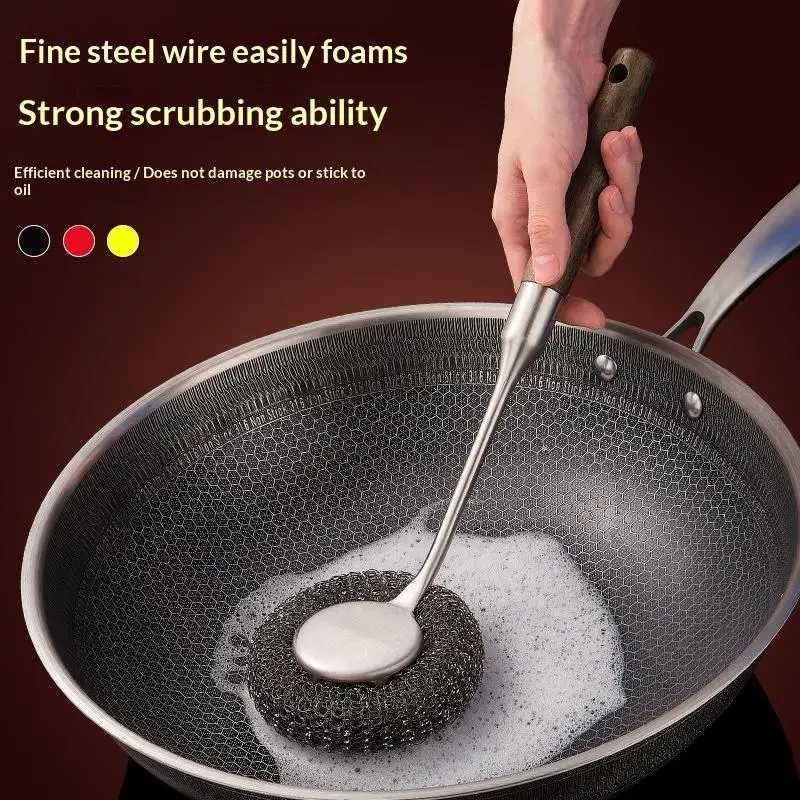 304 Stainless Steel Pot Brush With Replaceable Scrub Head Rust Resistant Handle For Kitchen Dish Pot Washing