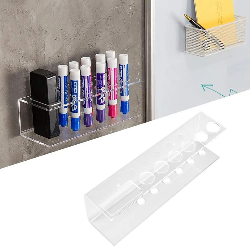 Wall-Mounted Acrylic Dry Erase Marker Holder, 6 Slot Clear Eraser Marker Organizer For Office School Home